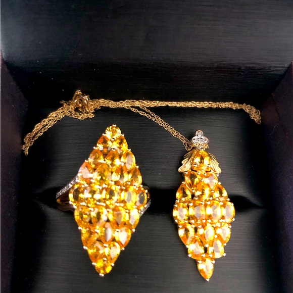 Yellow Sapphire & diamond 10K yellow gold ring. Yellow Sapphire diamond pendant. - Picture 5 of 6